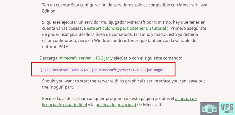 Comando para ejecutar Minecraft Server en Linux